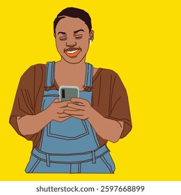 happy lady going through her cell phone
