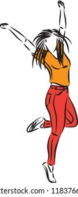 happy lady jumping vector illustration