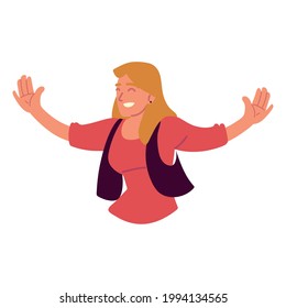 happy lady raised both hands