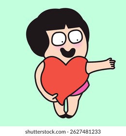 Happy Lady Wearing Comfortable Heart That Fit Perfectly Concept Cartoon Character illustration