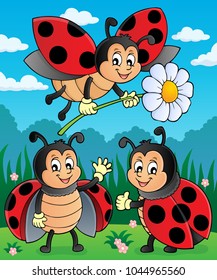 Happy ladybugs on meadow image 2 - eps10 vector illustration.