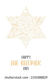 Happy Lag Ba Omer day greeting card concept. Translation for Hebrew text - Happy Lag Ba Omer day.