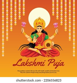 Happy Lakshmi Puja Indian religious festival banner design template.