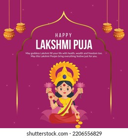 Happy Lakshmi Puja Indian Religious Festival Banner Design Template.