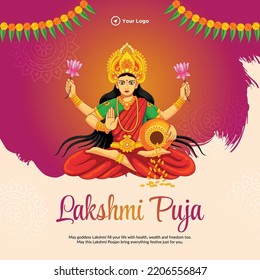 Happy Lakshmi Puja Indian religious festival banner design template.