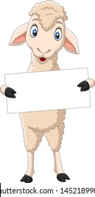 Happy lamb cartoon holding blank sign