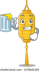 Happy lamp hanging holding a glass with juice