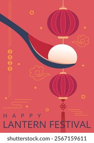 Happy Lantern Festival with Traditional Lanterns and Tangyuan Illustration , Flat design style,for cover, card, poster, banner Template.