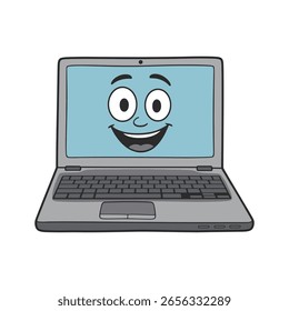 Ordenador portátil feliz con la tecnología de la pantalla azul sonriendo