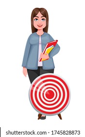 Happy Large business woman, woman of plus size. Cheerful chubby businesswoman cartoon character. Vector illustration on white background