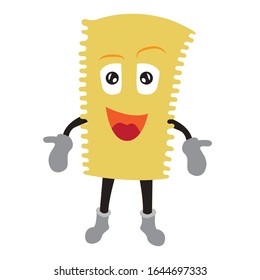 happy lasagna character with gloves and boots