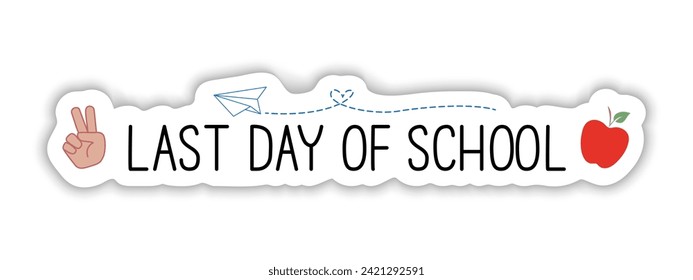 Feliz último día de colegio con pancartas en blanco. Concepto de fin de año escolar, vector.