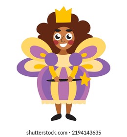 Happy latino girl in fairy princess costume for Halloween vector illustration