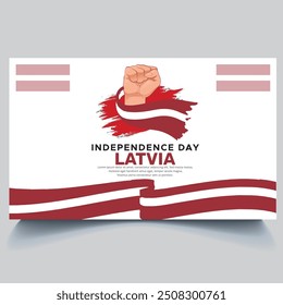 Happy Latvia independence Day Banner and hand flag design vector
