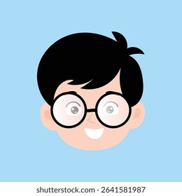 Happy laugh, wink eyes expression boy wearing white glass design