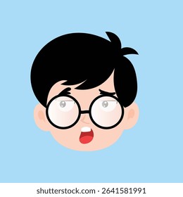 Happy laugh, wink eyes expression boy wearing white glass design