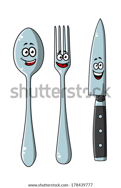 Happy Lachen Cartoon Besteck Mit Messer Stock Vektorgrafik Lizenzfrei