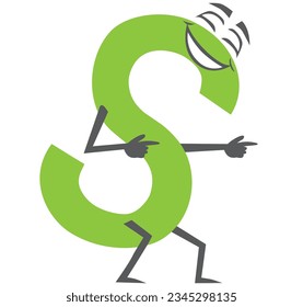 A happy laughing cartoon letter S is walking along