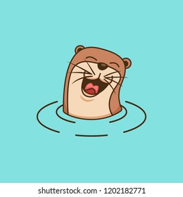 Happy laughing cute otter logo design symbol illustration