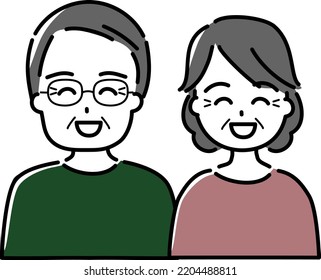 Happy, laughing elderly couple (husband wears glasses)