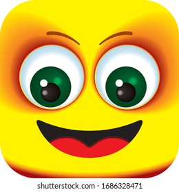 Happy, laughing face Cartoon Square Emoticon. Cartoon faces for your design.