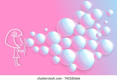 Happy laughing girl baby having bath playing shampoo foam bubbles. Flat style vector cartoon illustration .