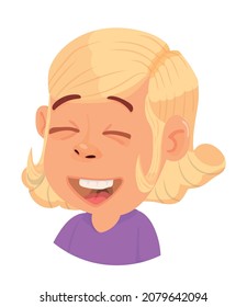 Happy laughing girl. Symbol of child hapiness in cartoon style