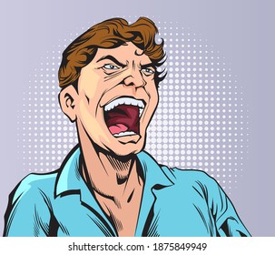 Happy laughing man. Pop art hand drawn style vector design illustrations.