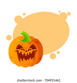 Happy laughing pumpkin, Halloween symbol, cartoon vector illustration isolated on white bacground with place for text