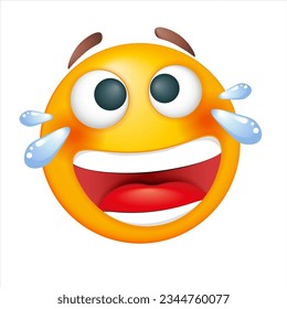 Happy laughing vector emoji on white background Vector laughing emoji. Smiling yellow face. Happy. Cute emoticon