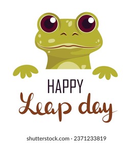 Happy Leap day concept banner with frog. Cute frog symbol Leap Day. Square composition, Leap Day. Vector illustraiton.