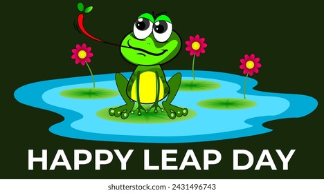 Happy leap day a frog on lily pad in a calm pond. leap day 29 February 2024 Happy leap day vector illustration. Leap year, twenty nine, 2024, 29