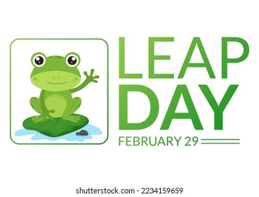 Happy Leap Day on 29 February with Cute Frog in Flat Style Cartoon Hand Drawn Background Templates Illustration