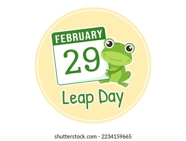 Happy Leap Day on 29 February with Cute Frog in Flat Style Cartoon Hand Drawn Background Templates Illustration