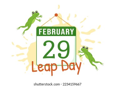 Happy Leap Day on 29 February with Cute Frog in Flat Style Cartoon Hand Drawn Background Templates Illustration