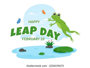 Happy Leap Day on 29 February with Cute Frog in Flat Style Cartoon Hand Drawn Background Templates Illustration