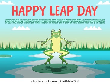 Happy Leap Day for Poster, Banner, Flyer, Vector Illustration on 29 February with Jumping Frogs and Pond Background in Holiday Celebration Flat Cartoon Design