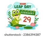 Happy Leap Day Vector Illustration on 29 February with Jumping Frogs and Pond Background in Holiday Celebration Flat Cartoon Design
