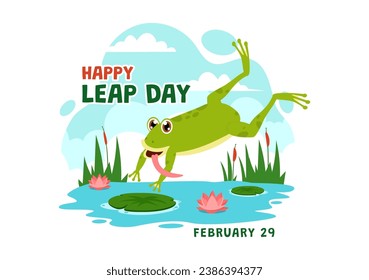 Happy Leap Day Vector Illustration on 29 February with Jumping Frogs and Pond Background in Holiday Celebration Flat Cartoon Design