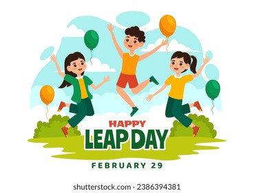 Happy Leap Day Vector Illustration on 29 February with Jumping Frogs and Pond Background in Holiday Celebration Flat Cartoon Design