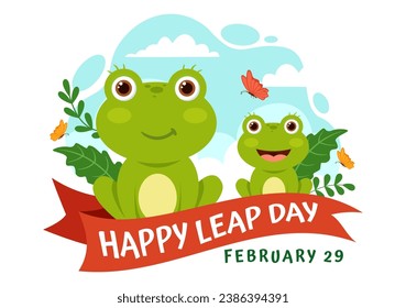 Happy Leap Day Vector Illustration on 29 February with Jumping Frogs and Pond Background in Holiday Celebration Flat Cartoon Design