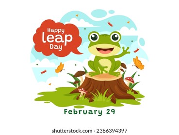 Happy Leap Day Vector Illustration on 29 February with Jumping Frogs and Pond Background in Holiday Celebration Flat Cartoon Design