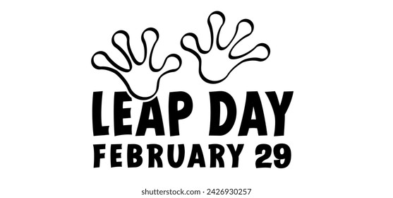 Happy Leap Tag oder Schaltjahr. 29. Februar, Monat 2024 oder 2028 und 366 Tage. 29. Februar, heute ein zusätzlicher Tag. 29. Februar und großer Krötenfrosch. Vektor. Froschfüße. Footprint- oder Footstep-Symbol. 