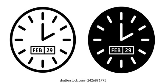 Happy Leap Day oder Leap Year Slogan. Kalenderseite 29. Februar, Monat 2024 oder 2028 und 366 Tage. 29. Februar, heute ein zusätzlicher Verkaufstag. Line Pattern Banner. Fun-Uhr-Vektor-Symbol oder Symbol