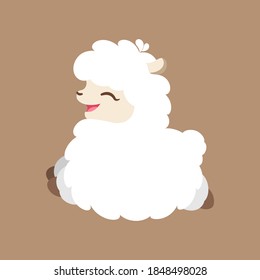 Happy leaping fluffy white alpaca, sheep, llama animal cartoon isolated on brown background. Simple flat vector illustration design. 