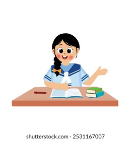 happy learning, cute girl with a smile.  cute girl  study to read a book
