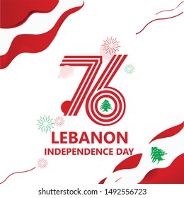 Happy lebanon independence day 76th simple logo type design banner, postage or postcard with flag national background vector illustration