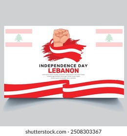 Happy Lebanon independence Day Banner and hand flag design vector