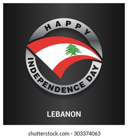 Happy Lebanon independence day Flag metal badge - National Day silver border - Vector illustration