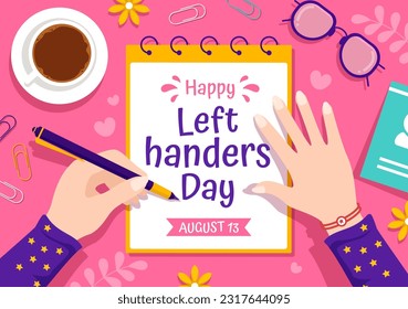 Happy LeftHanders Day Celebration Vector Illustration with Raise Awareness of Pride in Being Left Handed in Flat Cartoon Hand Drawn Templates